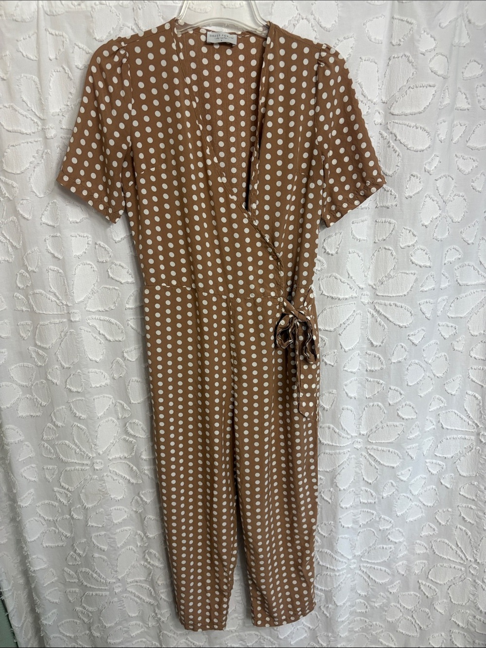 Dress Forum Brown and White Polka Dot Wrap Jumpsuit